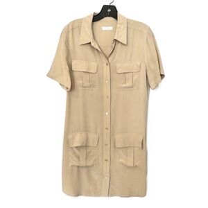 Sz S/P 100% Silk Equipment Femme Button Down Cargo Pocket Midi Dress
